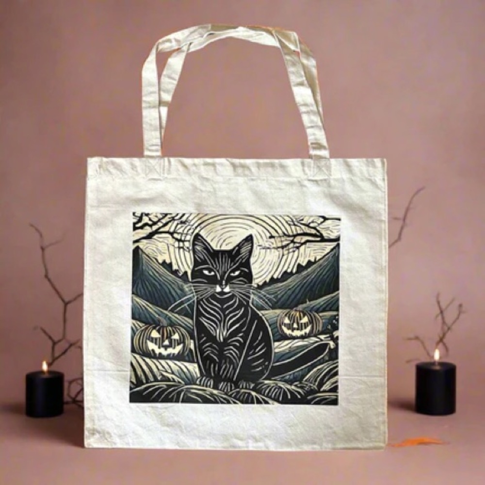 Cat Print Canvas Tote Bag